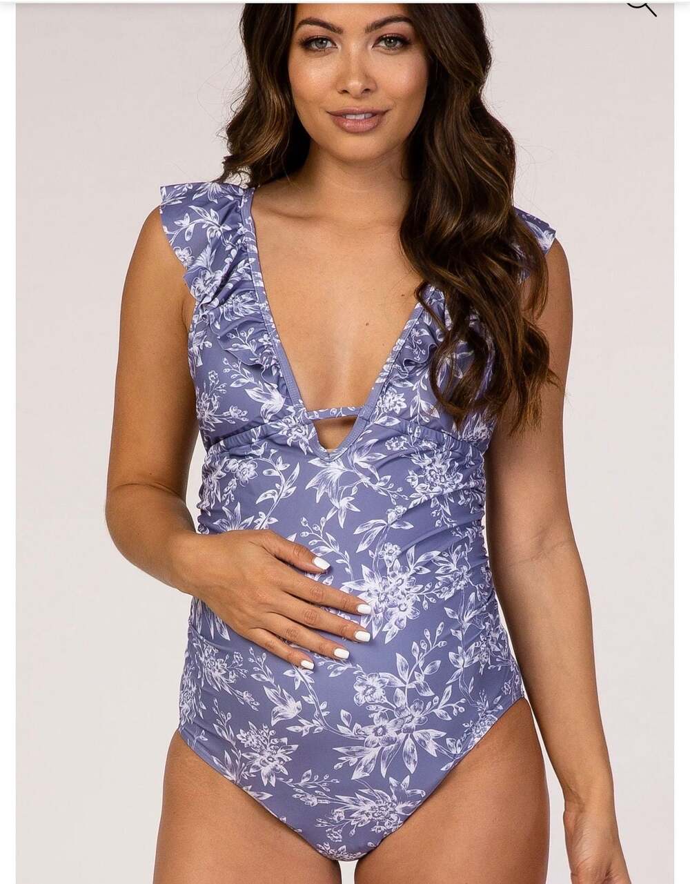 PinkBlush Lavender Floral Ruffle Maternity One-Piece Swimsuit